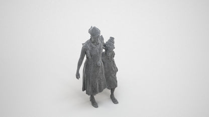 3D scanned girl kids casual, photorealistic archviz people for Enscape and SketchUp, wireframe three-quarter view