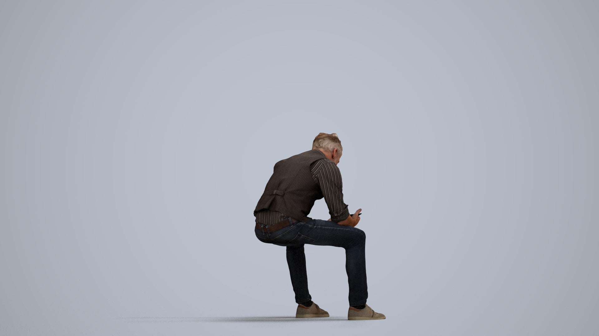 scanned 3D man casual sitting, photogrammetry people for Enscape and V-Ray, side view render