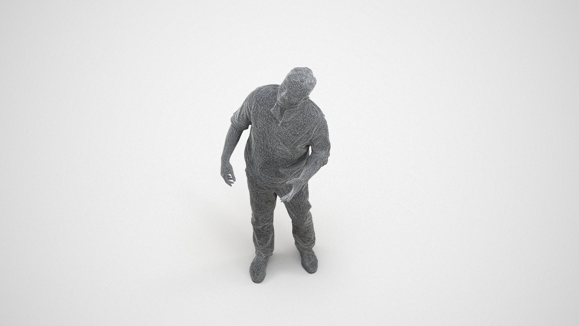 realistic 3D man casual standing, scanned archviz people for Blender and 3ds Max, wireframe three-quarter view