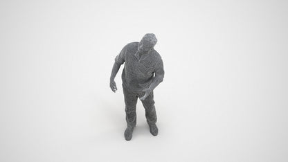 realistic 3D man casual standing, scanned archviz people for Blender and 3ds Max, wireframe three-quarter view