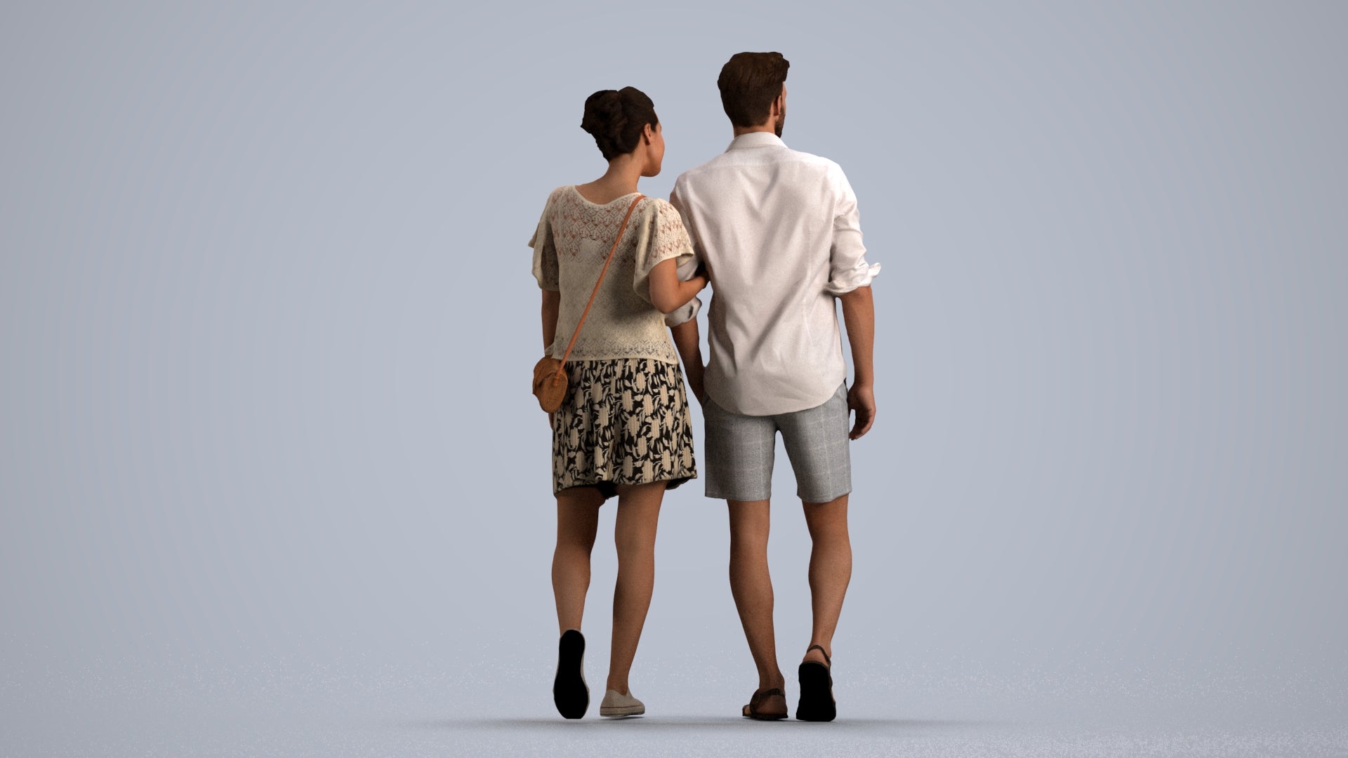 realistic 3D people woman casual couple, render-ready for V-Ray and Corona, FBX OBJ, front view render