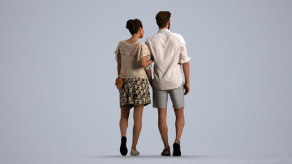 realistic 3D people woman casual couple, render-ready for V-Ray and Corona, FBX OBJ, front view render