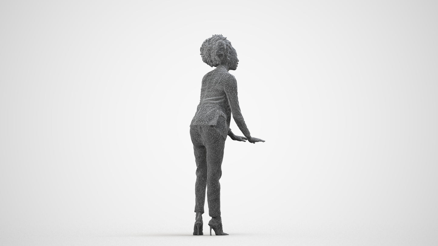 realistic 3D human woman business standing, archviz people FBX OBJ for Blender, wireframe side view