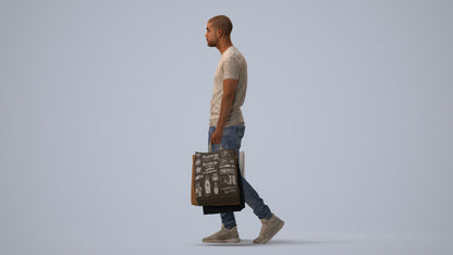 photogrammetry 3D man casual shopping, realistic human model archviz FBX, three-quarter view render