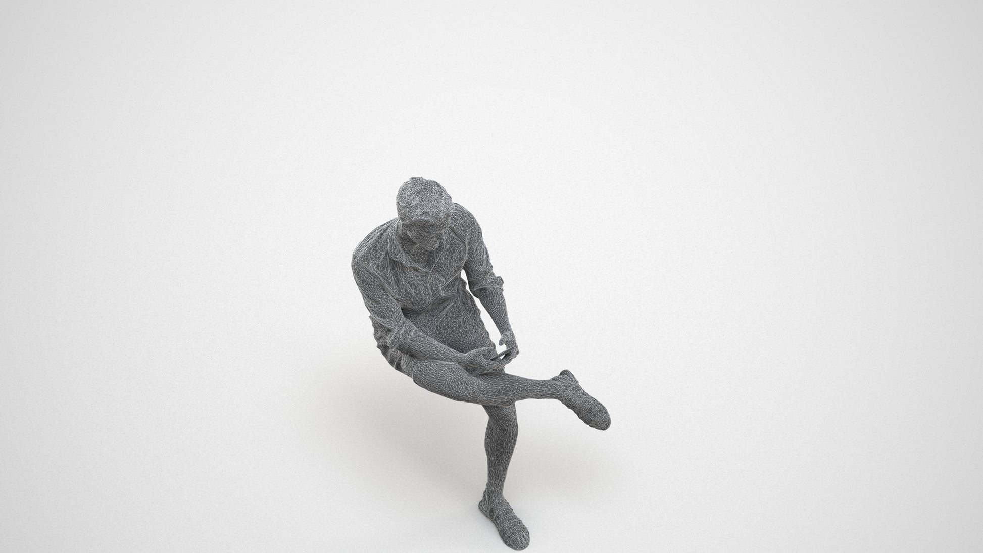 realistic 3D man casual sitting, scanned archviz people for Blender and 3ds Max, wireframe three-quarter view