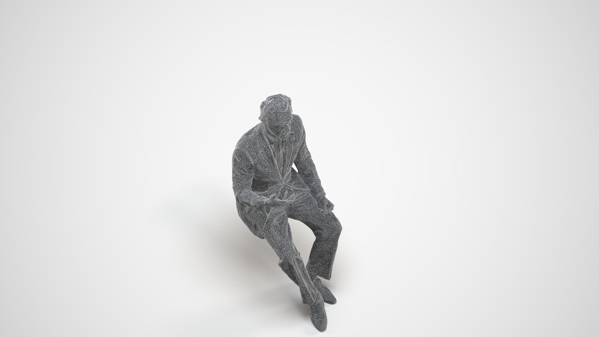 3D human model man business, photogrammetry scanned person for archviz, wireframe three-quarter view
