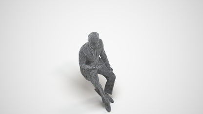 3D human model man business, photogrammetry scanned person for archviz, wireframe three-quarter view