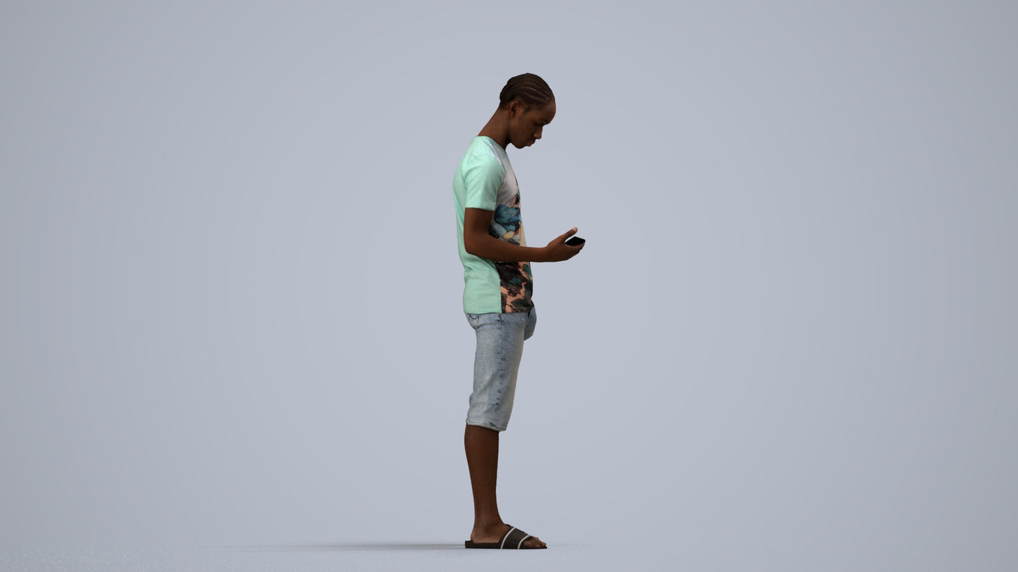 scanned 3D boy casual kids, photogrammetry people for Enscape and V-Ray, side view render