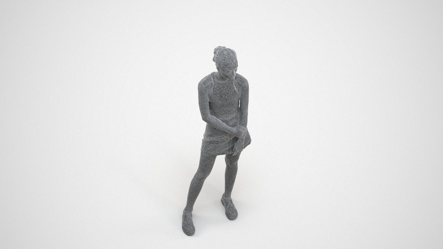 scanned 3D woman casual standing, photogrammetry people for Enscape and V-Ray, wireframe three-quarter view