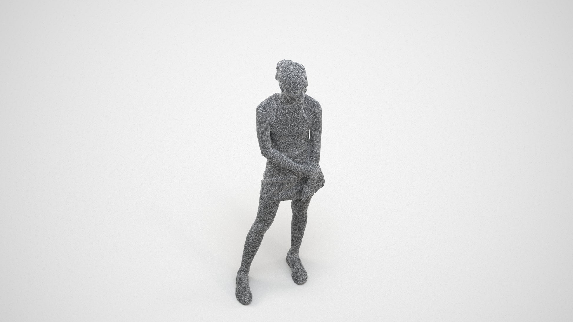 scanned 3D woman casual standing, photogrammetry people for Enscape and V-Ray, wireframe three-quarter view