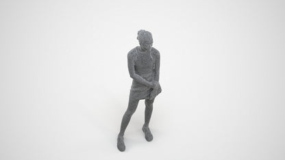 scanned 3D woman casual standing, photogrammetry people for Enscape and V-Ray, wireframe three-quarter view