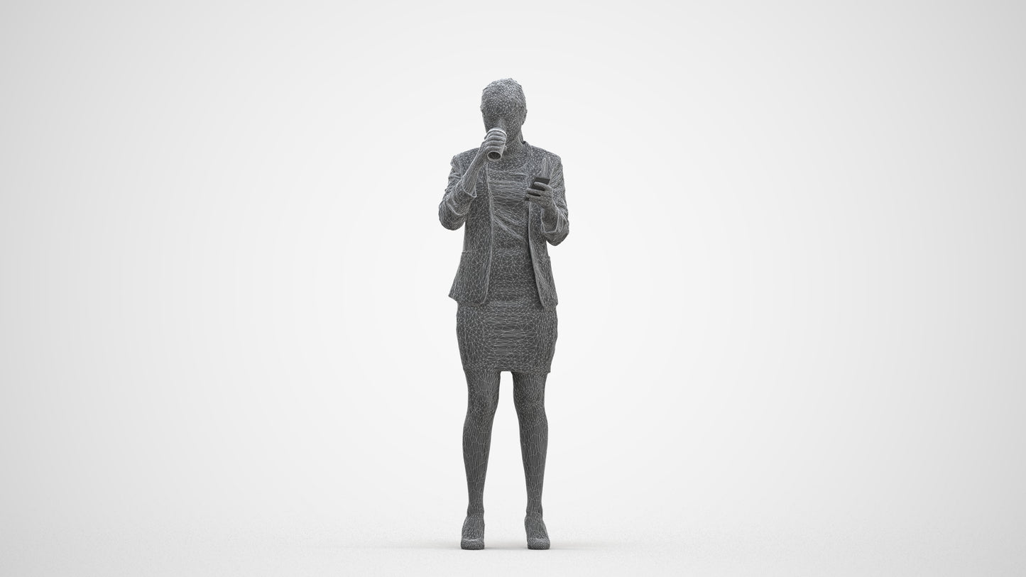 realistic 3D human woman business, archviz people FBX OBJ for Blender, three-quarter front view render