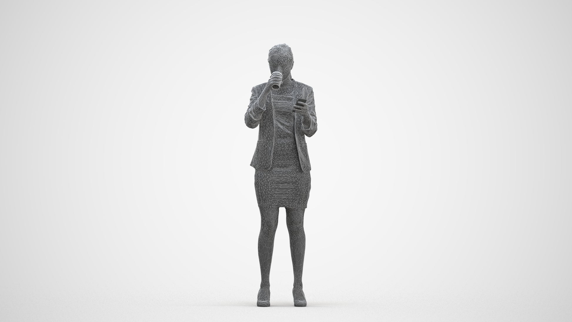 realistic 3D human woman business, archviz people FBX OBJ for Blender, three-quarter front view render