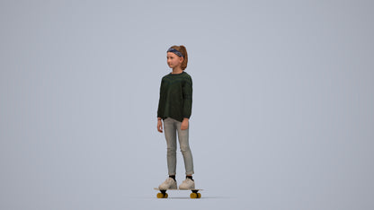 scanned 3D girl casual kids, photogrammetry people for Enscape and V-Ray, top-down view render