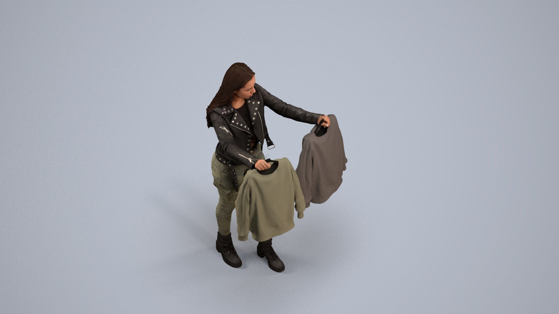 realistic 3D woman casual shopping, scanned archviz people for Blender and 3ds Max, back view render