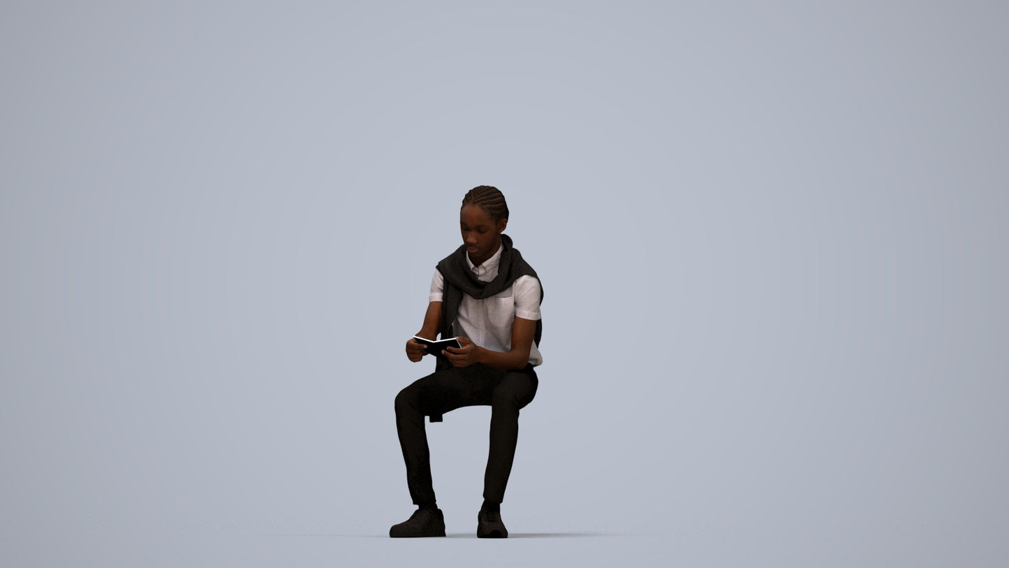 3D people model boy kids, scanned human for 3ds Max rendering, top-down view render