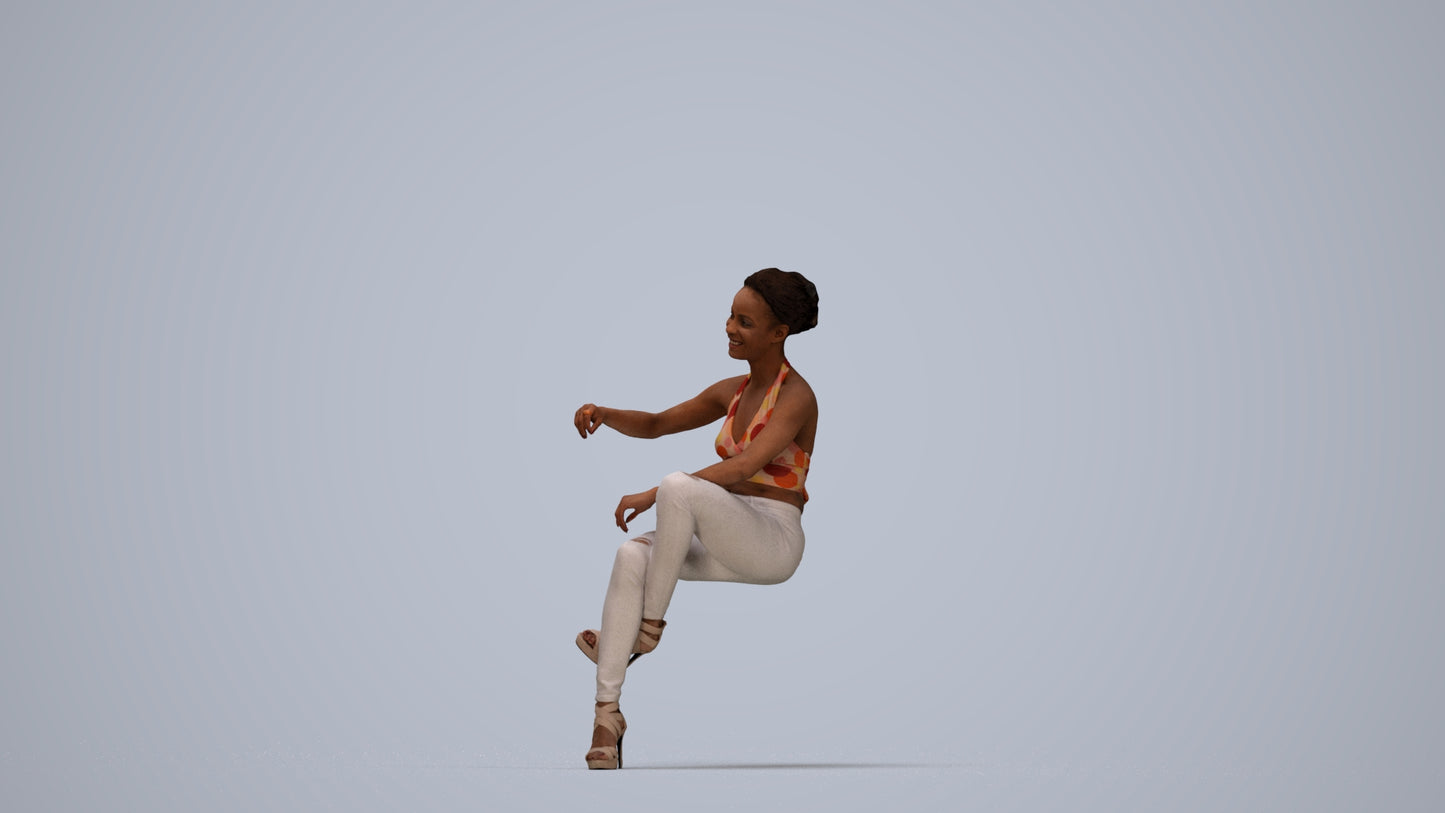 3D people model woman casual sitting, scanned human for 3ds Max rendering, top-down view render