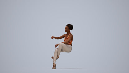 3D people model woman casual sitting, scanned human for 3ds Max rendering, top-down view render