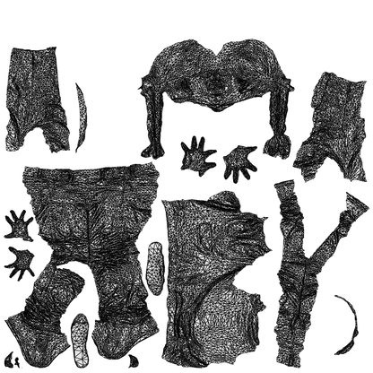 3D human model girl casual kids, photogrammetry scanned person for archviz, wireframe top-down view