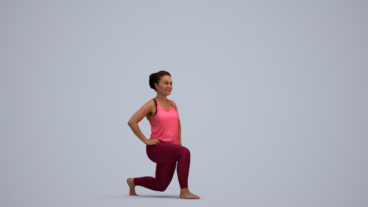 3D human model woman sport, photogrammetry scanned person for archviz, standing pose render