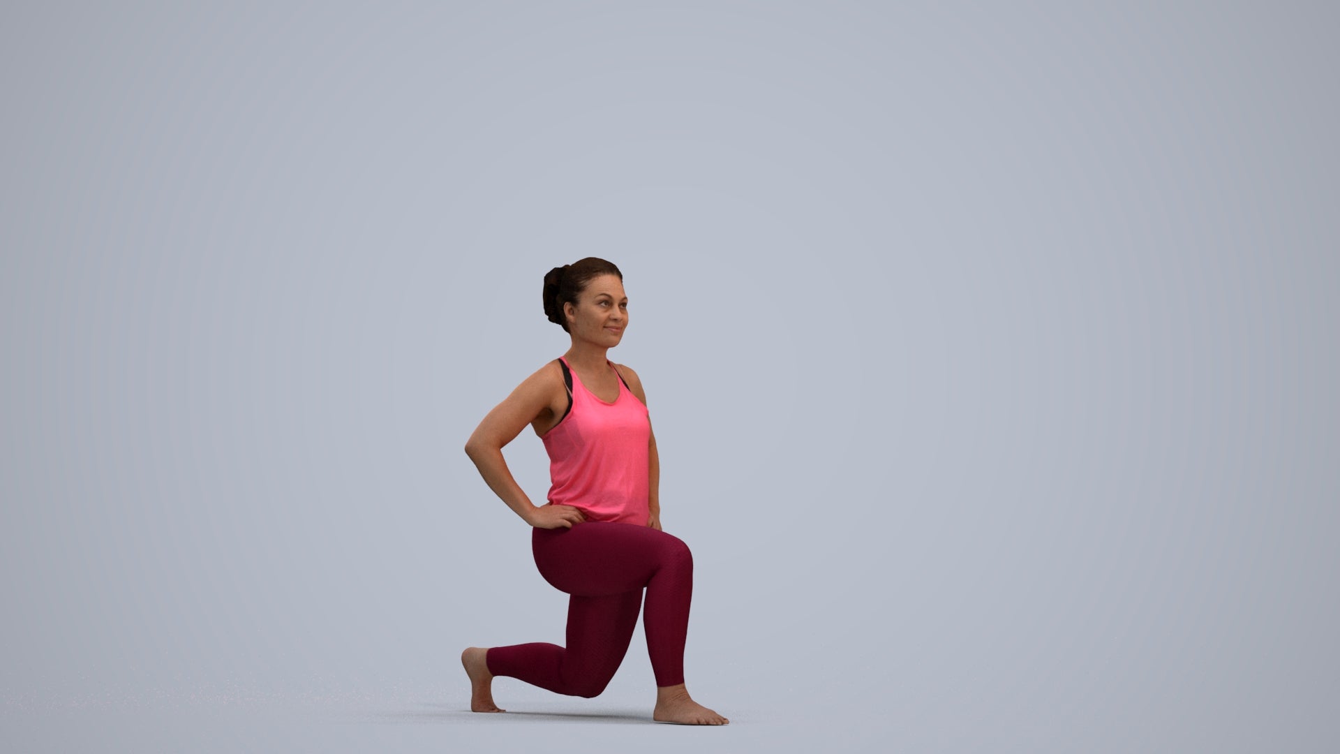 3D human model woman sport, photogrammetry scanned person for archviz, standing pose render