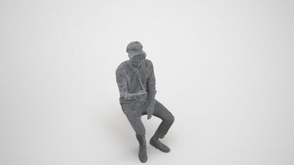 scanned 3D man casual sitting, photogrammetry people for Enscape and V-Ray, wireframe three-quarter view