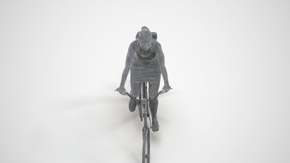 3D scanned girl cycling casual, photorealistic archviz people for Enscape and SketchUp, wireframe three-quarter view