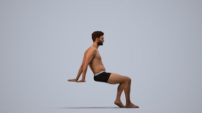 3D human model man sport pool, photogrammetry scanned person for archviz, side view render