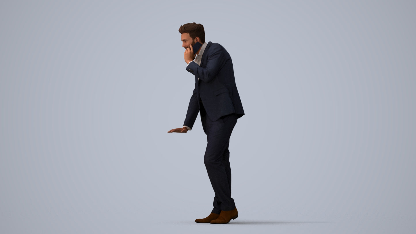 realistic 3D human man business, archviz people FBX OBJ for Blender, three-quarter view render