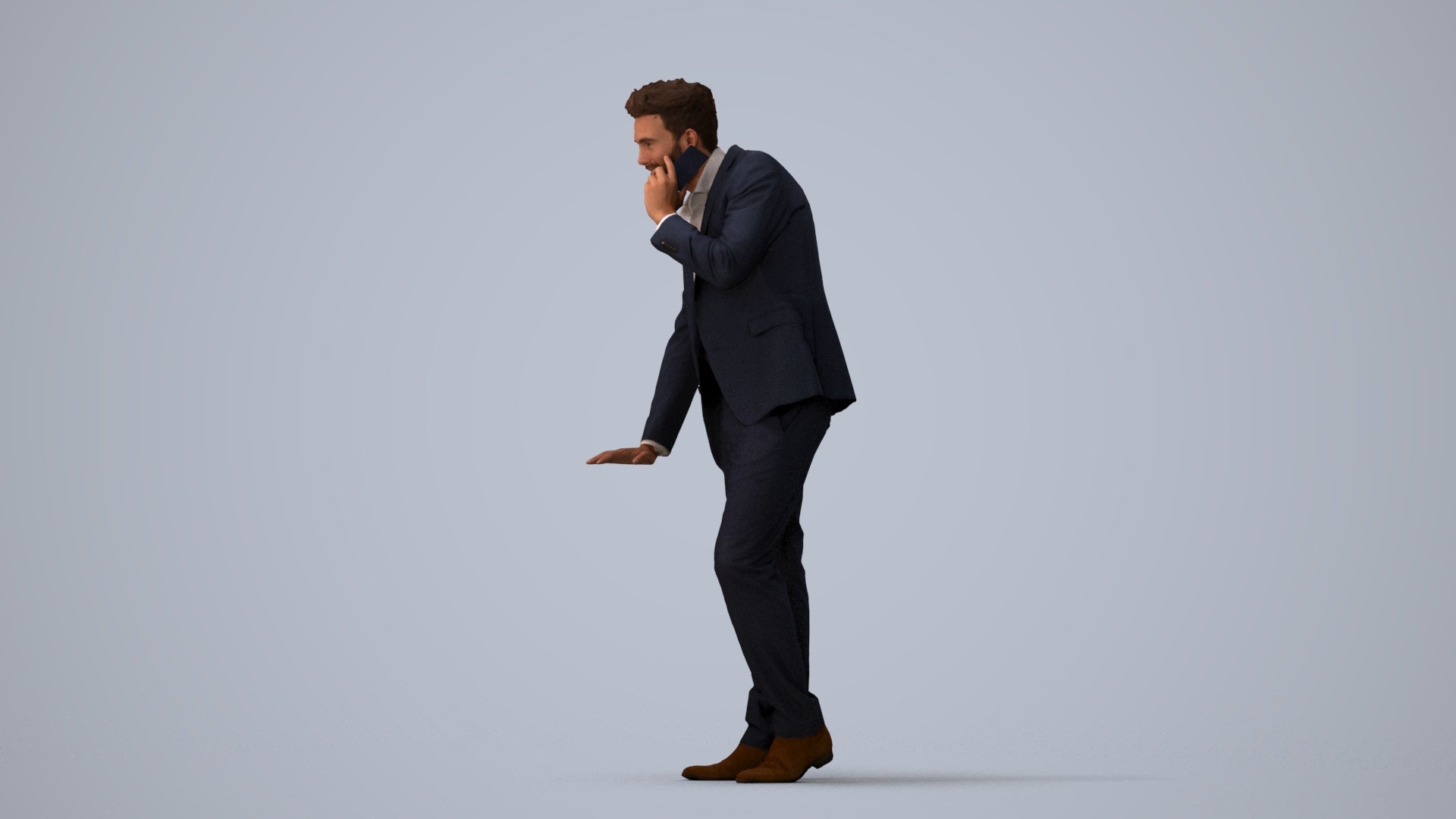 realistic 3D human man business, archviz people FBX OBJ for Blender, three-quarter view render