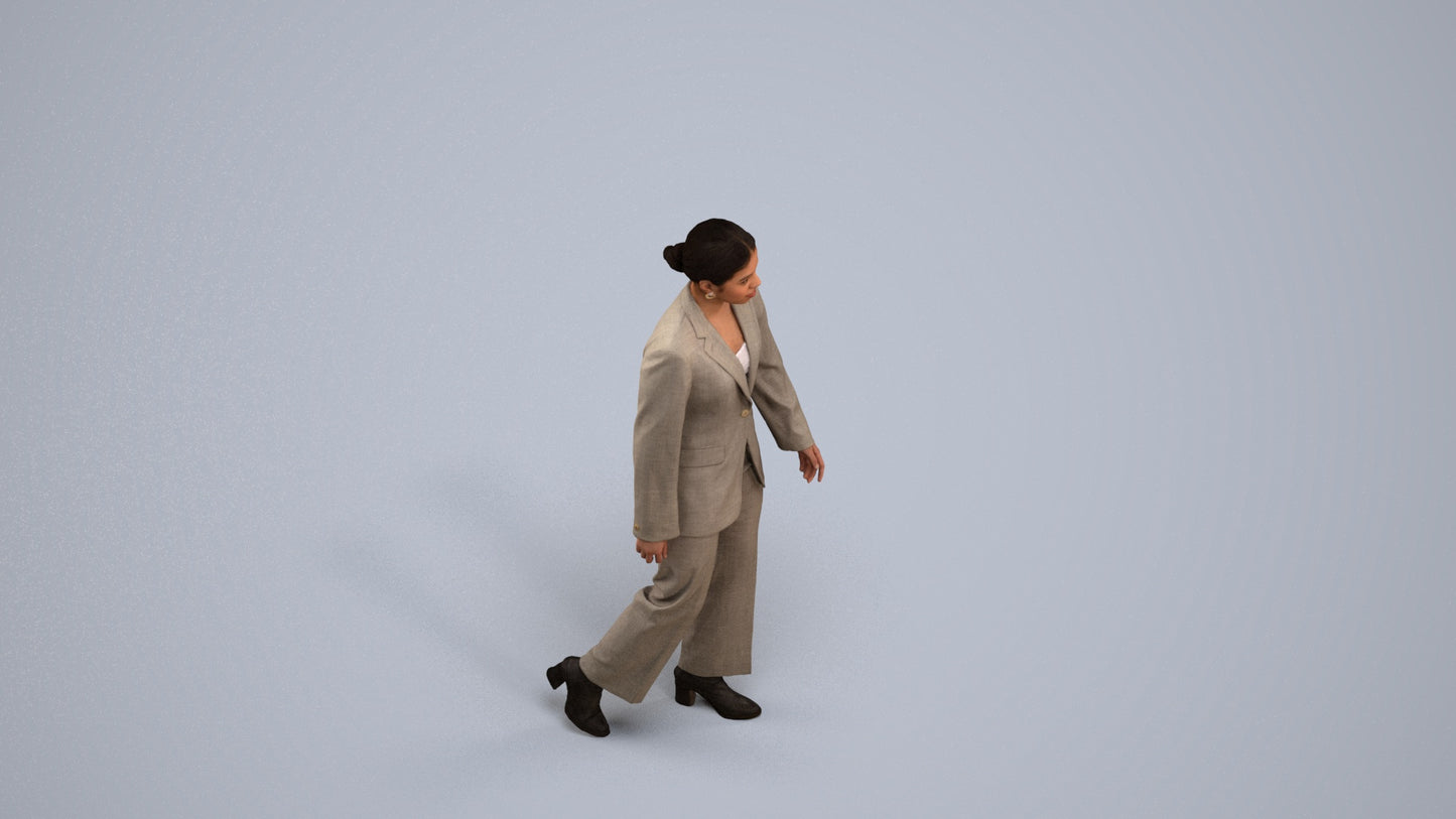 3D scanned woman standing business, photorealistic archviz people for Enscape and SketchUp, back view render