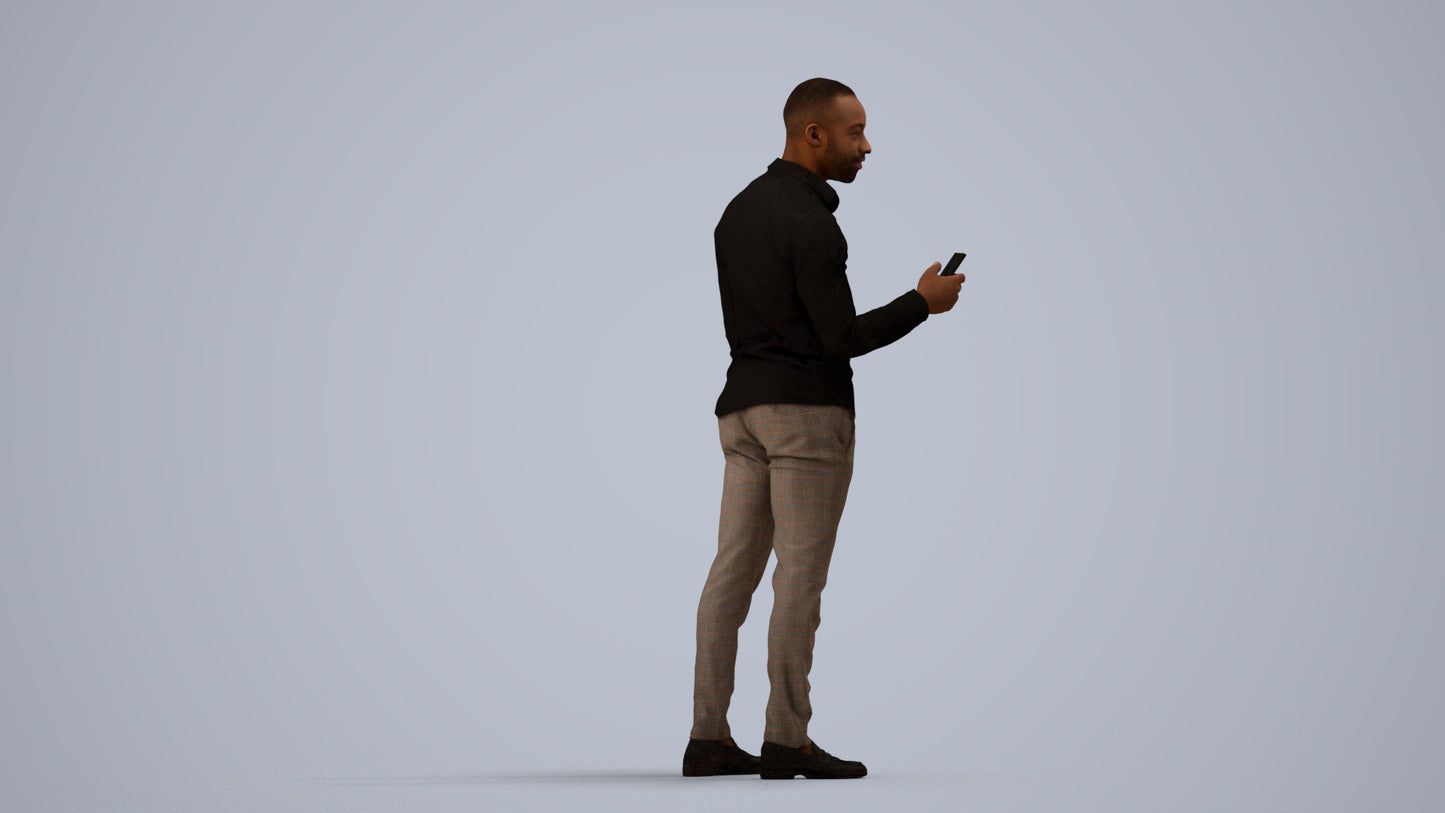 photogrammetry 3D man business standing, realistic human model archviz FBX, side view render