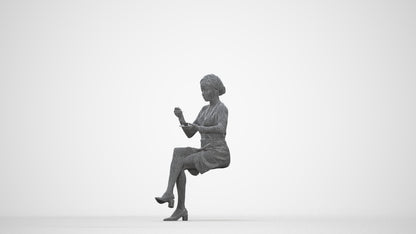 scanned 3D woman casual sitting, photogrammetry people for Enscape and V-Ray, wireframe back view