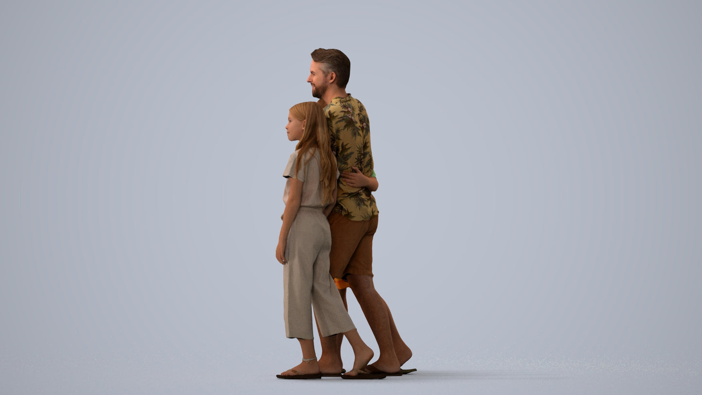 3D scanned girl kids, photorealistic archviz people for Enscape and SketchUp, three-quarter view render