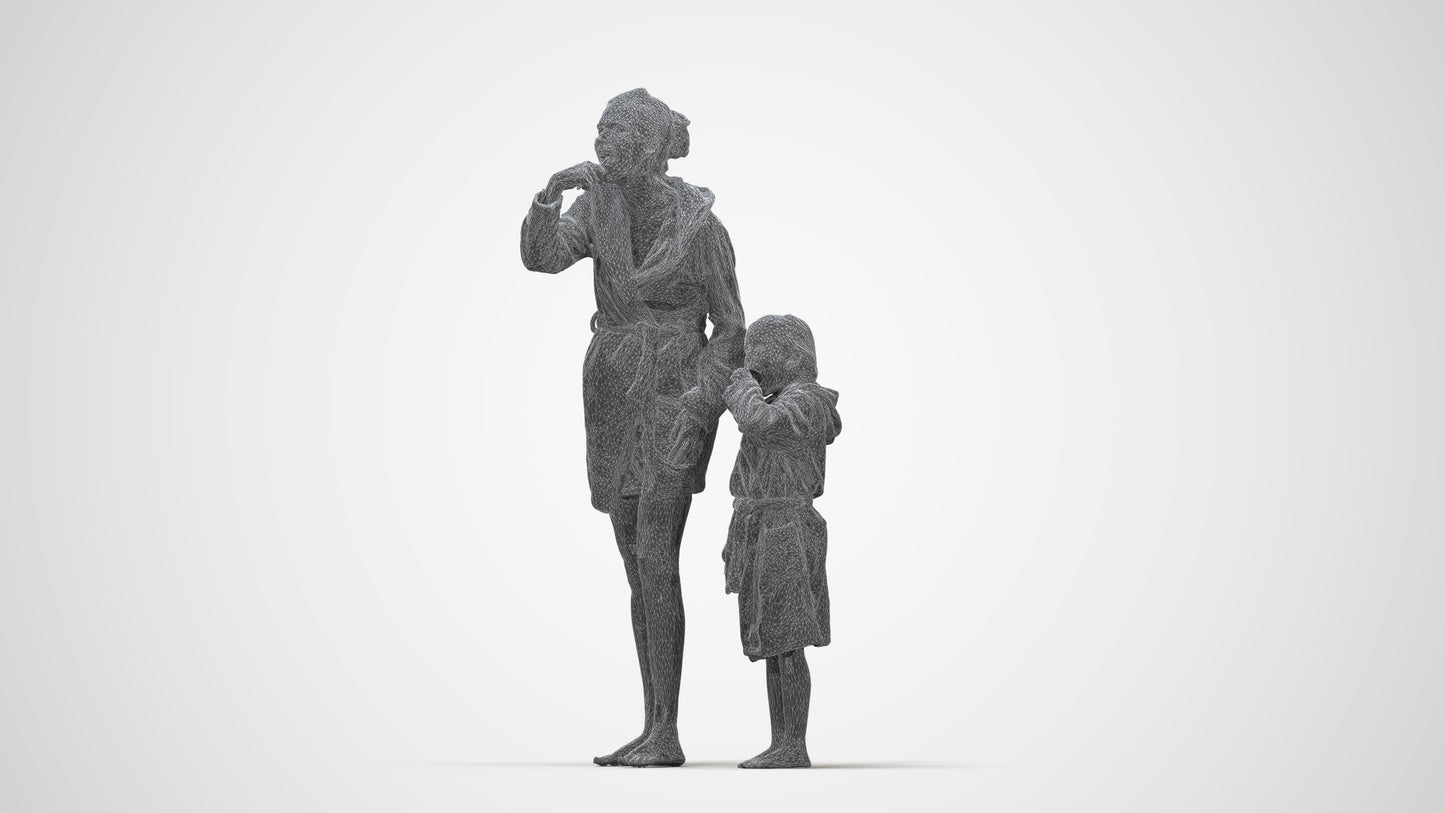 realistic 3D girl kids, scanned archviz people for Blender and 3ds Max, wireframe back view