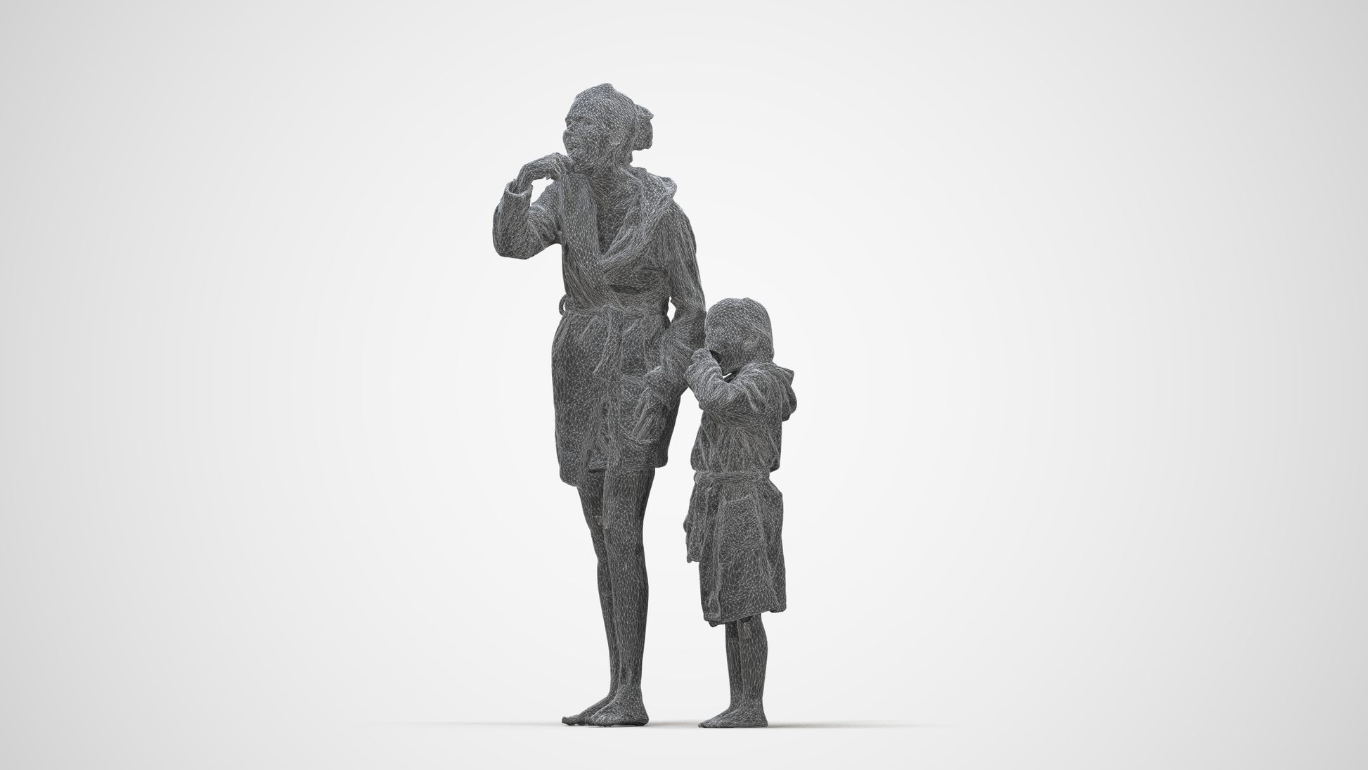realistic 3D girl kids, scanned archviz people for Blender and 3ds Max, wireframe back view