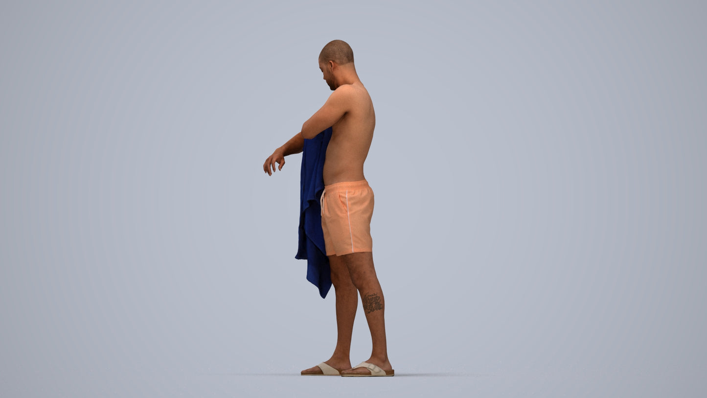 3D people model man pool, scanned human for 3ds Max rendering, top-down view render