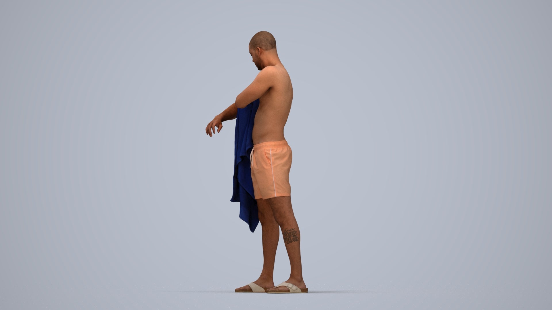 3D people model man pool, scanned human for 3ds Max rendering, top-down view render