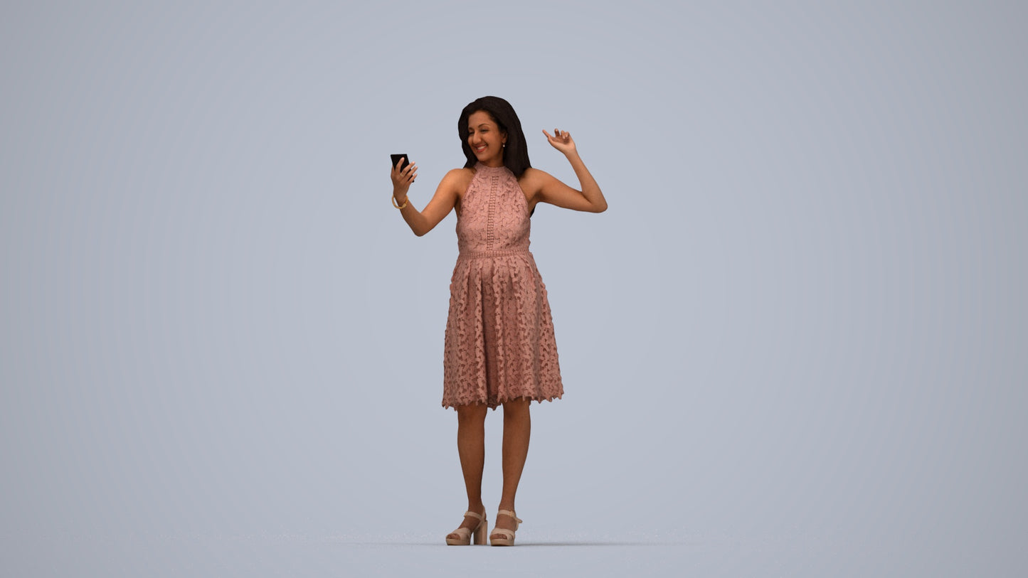 scanned 3D woman formal standing, photogrammetry people for Enscape and V-Ray, top-down view render