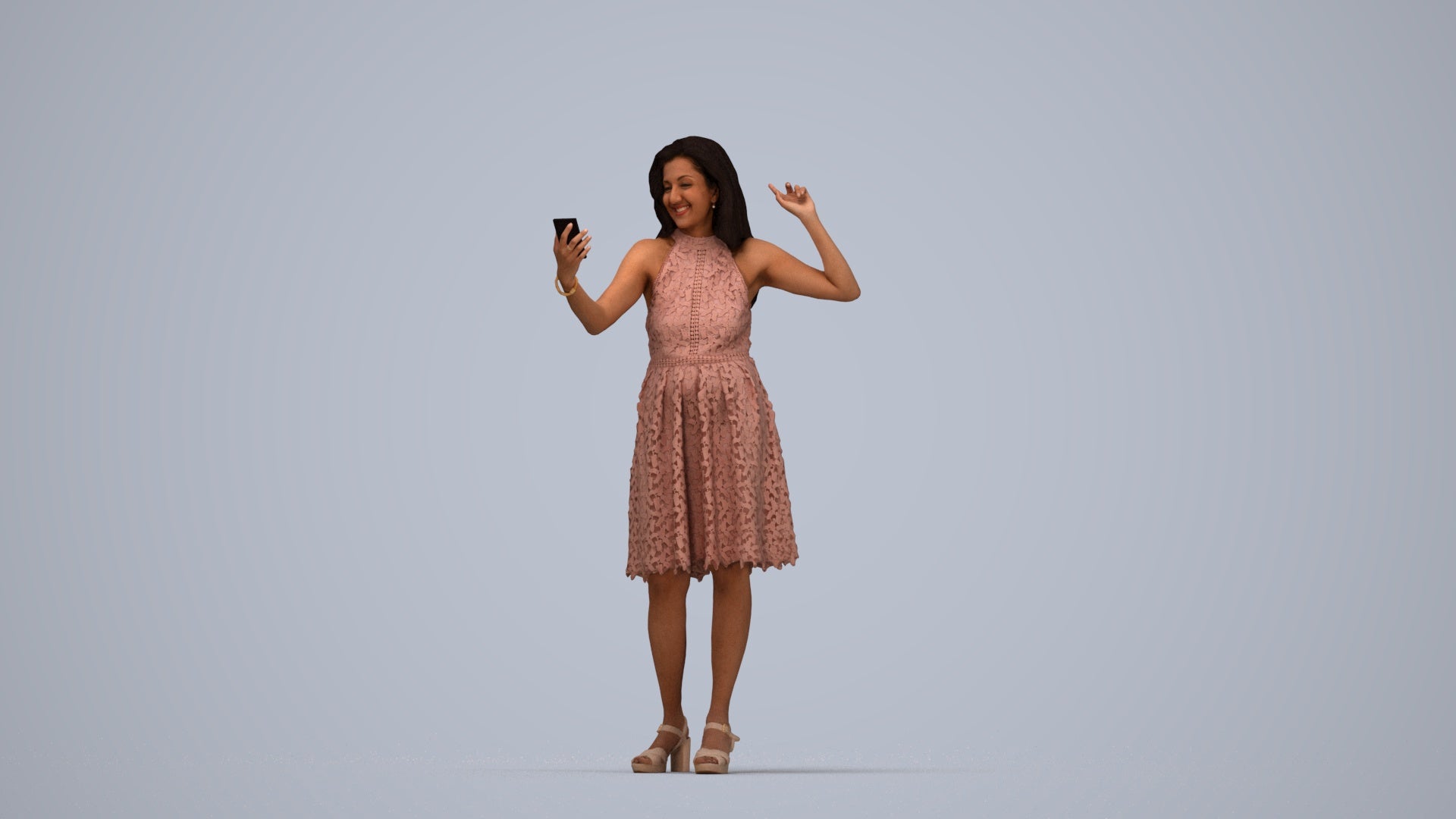 scanned 3D woman formal standing, photogrammetry people for Enscape and V-Ray, top-down view render