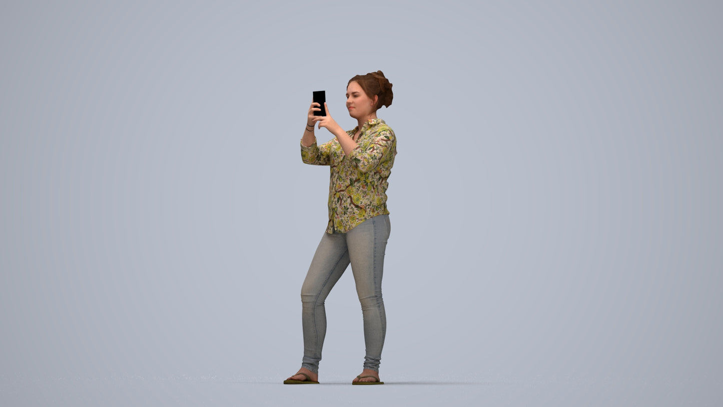 3D people model man casual standing, scanned human for 3ds Max rendering, top-down view render