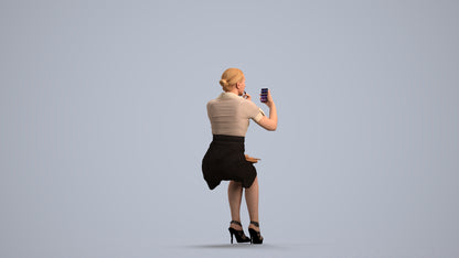 3D human model woman casual sitting, photogrammetry scanned person for archviz, front view render