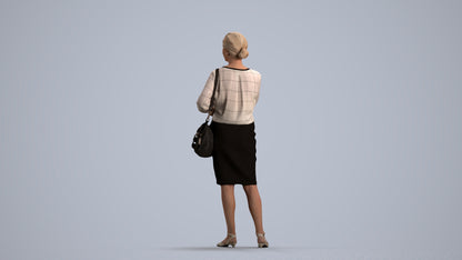 realistic 3D human senior woman business standing, archviz people FBX OBJ for Blender, front view render