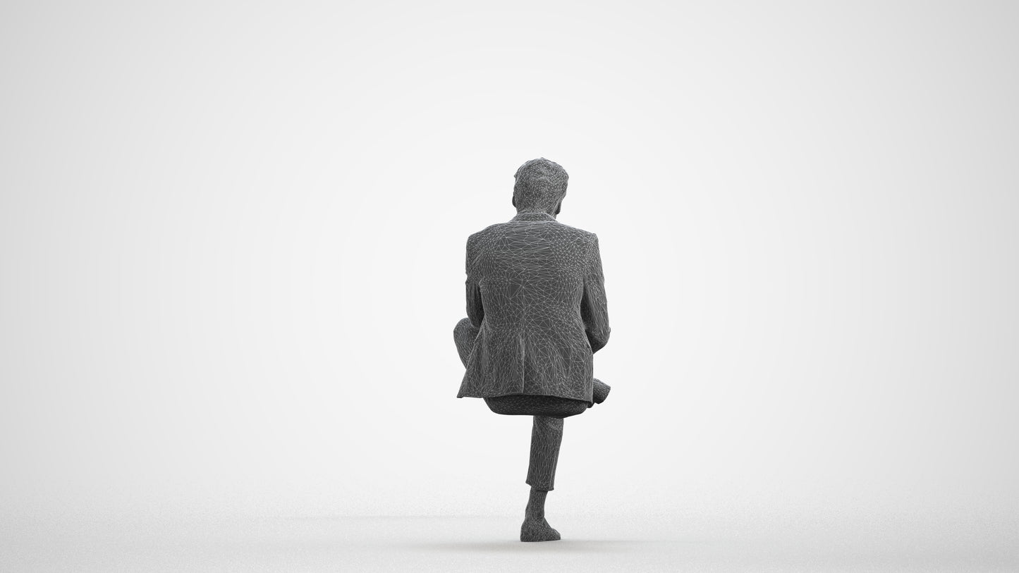 3D human model man business, photogrammetry scanned person for archviz, wireframe front view
