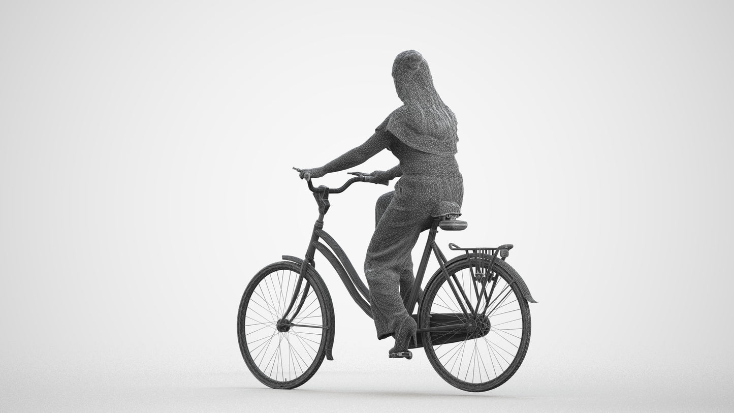 photogrammetry 3D woman casual cycling, realistic human model archviz FBX, wireframe front view