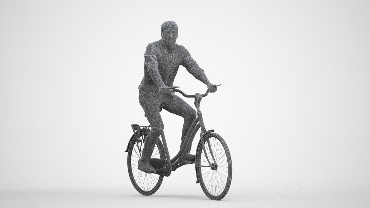 3D scanned man cycling casual, photorealistic archviz people for Enscape and SketchUp, three-quarter front view render