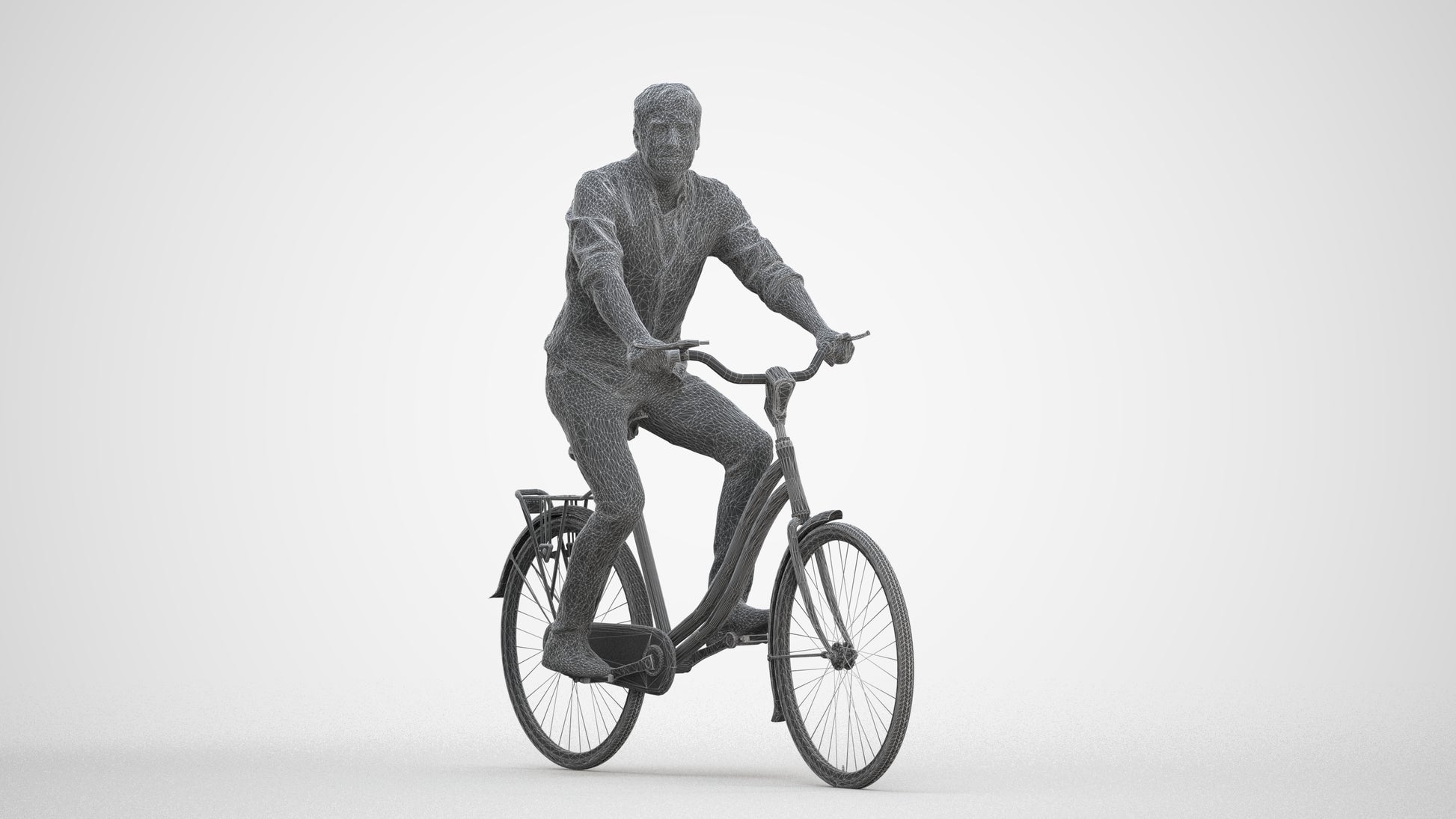 3D scanned man cycling casual, photorealistic archviz people for Enscape and SketchUp, three-quarter front view render