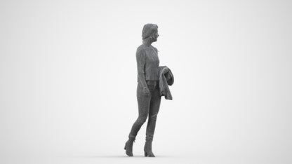 3D people model woman casual walking, scanned human for 3ds Max rendering, wireframe side view