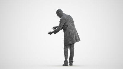 3D human model senior man medical, photogrammetry scanned person for archviz, wireframe front view