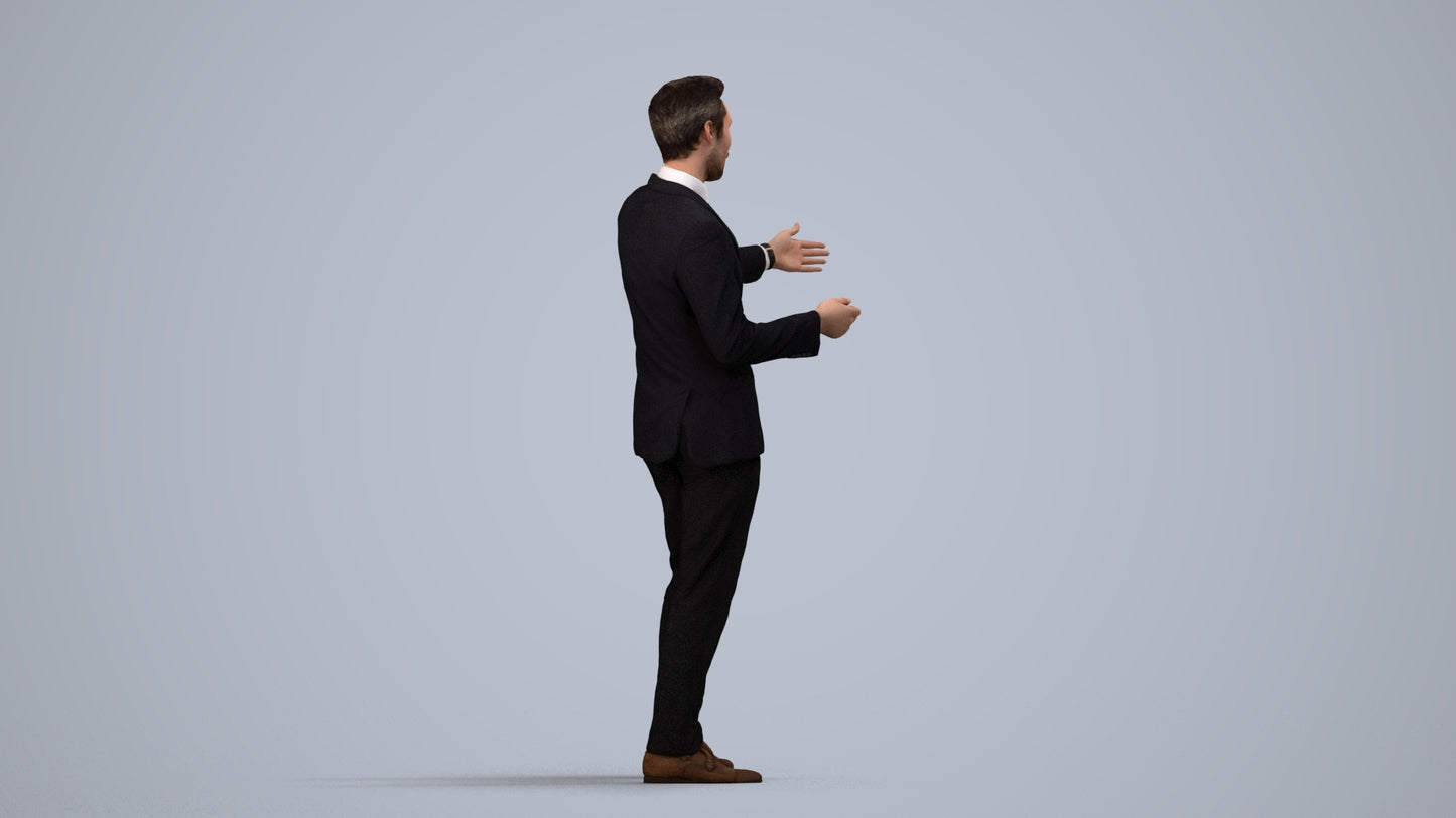 realistic 3D human man business shopping, archviz people FBX OBJ for Blender, side view render